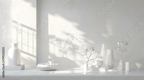 3d render of interior design with vase, vase and flower