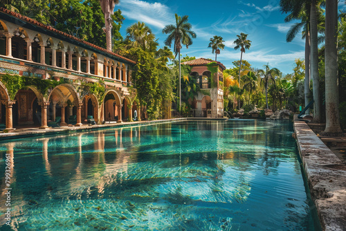 The famous and historic Venetian Pool is a swimming hole located in Coral Gables, Florida. This collection of stock photos beautifully conveys the charm of lush landscapes, glistening waterways,  © Saleem
