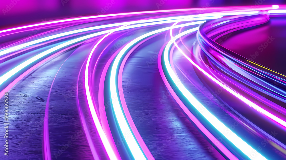 Vibrant Long Exposure of Nighttime Traffic on Curved Road