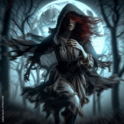 portrait of a woman in a dark forest
