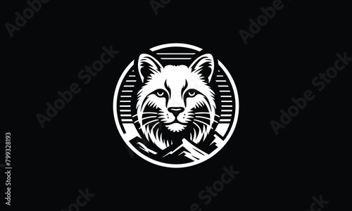 Cat with circle  round  mountain  logo  Lion head with circle  round  mountain design logo  