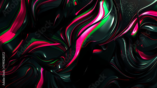 Vibrant Abstract Swirls in Red, Green, and Black photo