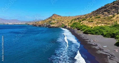 Aerial view of Ribeira Das Pratas beach in Santiago island in Cape Verde
