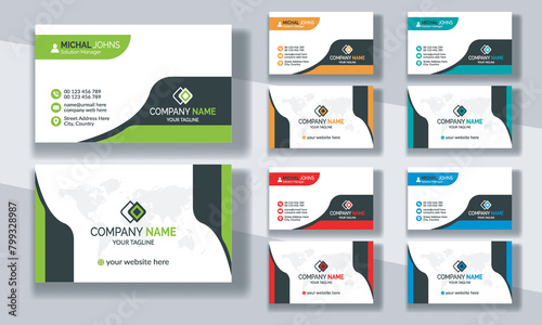 Creative modern clean corporate double-side business card template, personal visiting card, vector illustration, professional simple identity blue, red white and black elegant visiting card.