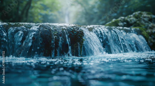 A waterfall is flowing into a river