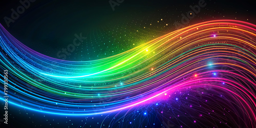 Vibrant streams of light sweep across the field in a dynamic arc, glowing with a spectrum of colors against a dark backdrop sprinkled with tiny stars.The visual effect resembles the aurora borealis.AI