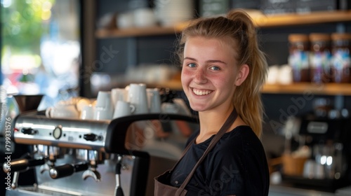 Smiling Barista at Coffee Shop