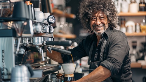 Smiling Barista Brewing Espresso