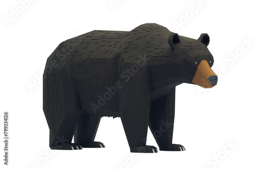A minimalist graphic of a black bear, presented in a modern low poly design style, isolated on a white background