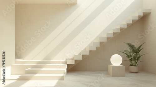 3d render of a staircase with a large spotlight on the right