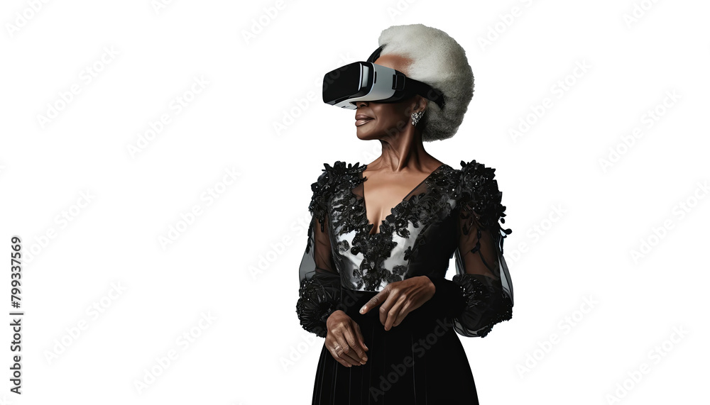Elegant evening gown meets VR, blending high fashion with cutting-edge technology Elegant evening gown meets VR, blending high fashion with cutting-edge technology