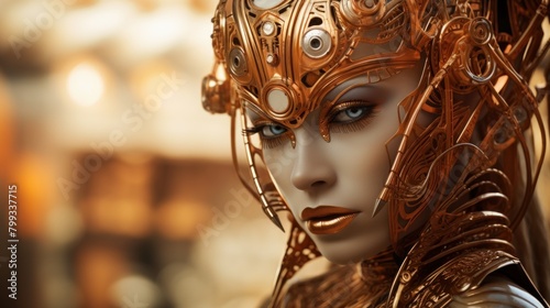 Futuristic Female Cyborg with Intricate Metallic Design