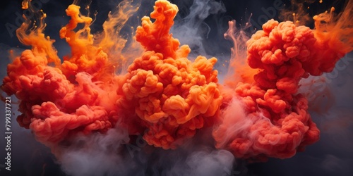 Explosive orange smoke on dark background