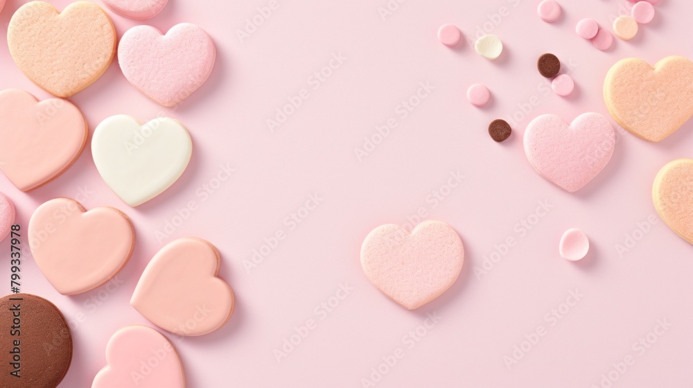 Assorted Heart-Shaped Cookies on a Pink Background