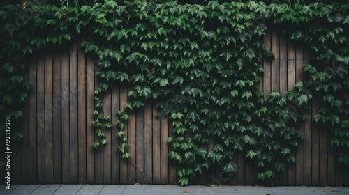 Wooden fence covered in lush green ivy © Balaraw