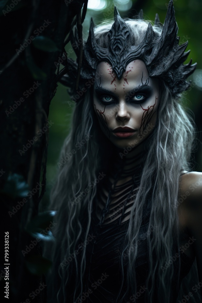 Mystical forest queen in dark fantasy setting Mystical forest queen in dark fantasy setting
