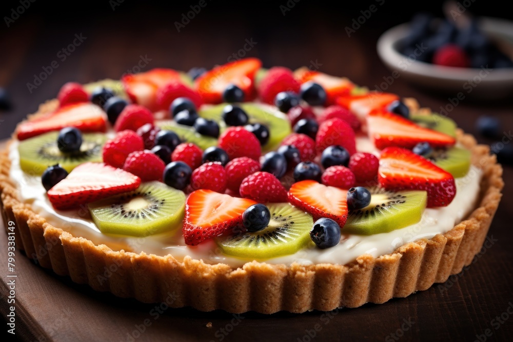 Fresh Fruit Tart on Wooden Table Fresh Fruit Tart on Wooden Table