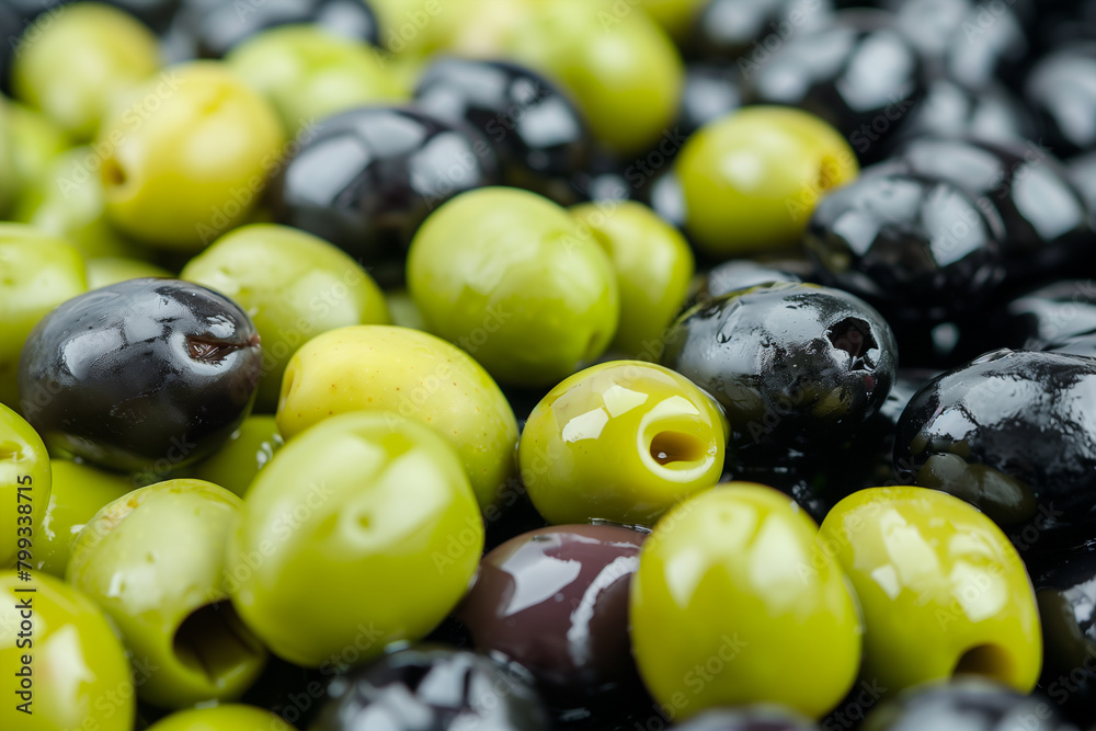 Obraz premium Pile of Green and Black Olives