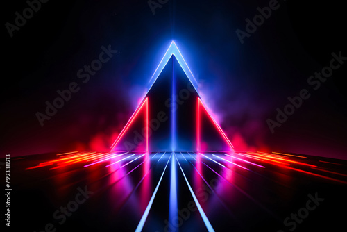 Neon Triangle and Reflection on Dark Background