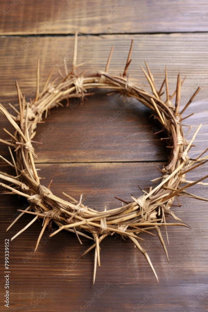 Fototapeta premium Rustic Crown of Thorns on Wooden Background