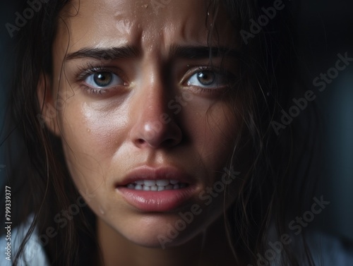 Close-up of a Young Woman with Tears in Her Eyes