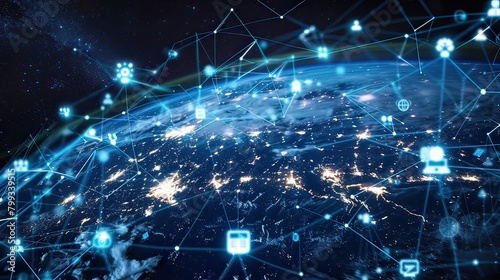 Global world network connected to Technology devices and icons. Abstract technology background concept