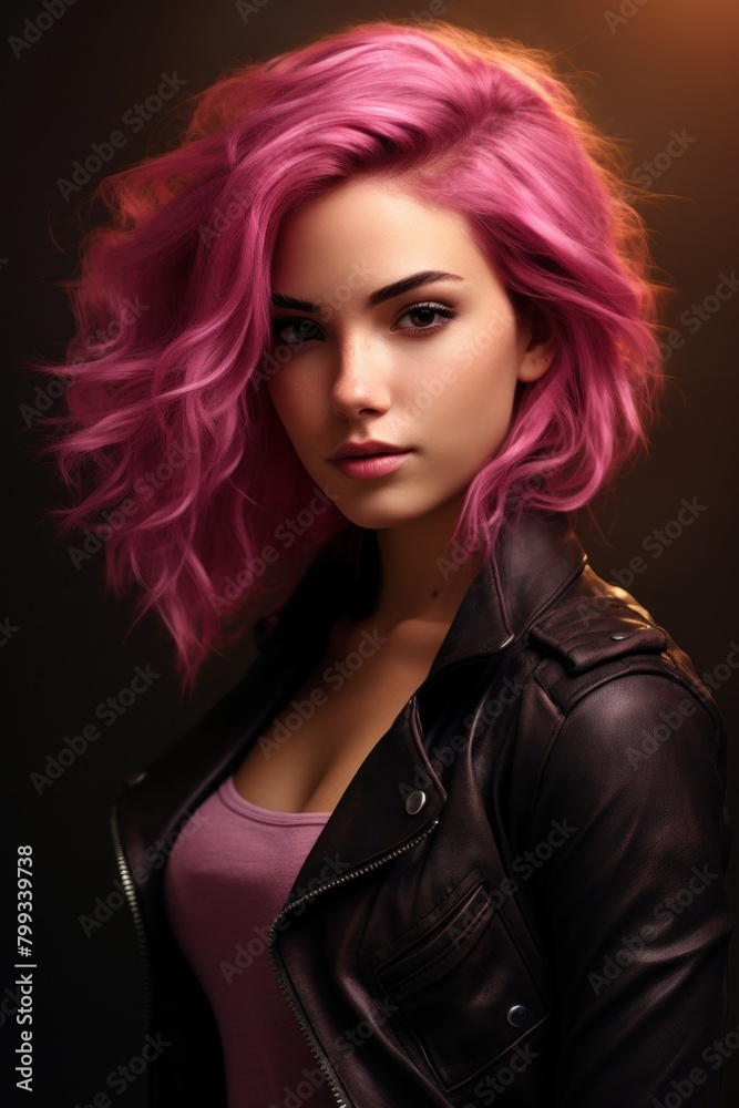 Stylish young woman with vibrant pink hair