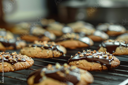 Delicious looking homemade cookies with ganache. Generative AI