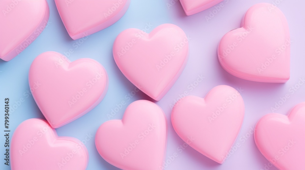 Pink Heart Shapes on a Pastel Blue Background Pink Heart Shapes on a Pastel Blue Background