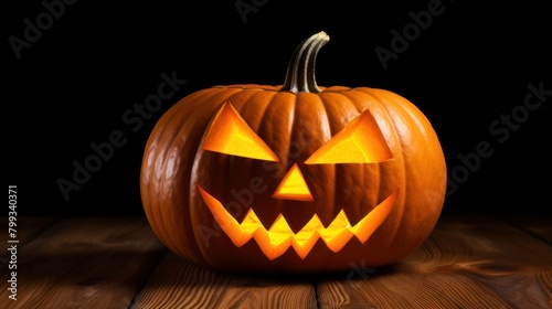 Spooky Halloween Pumpkin on Wooden Table