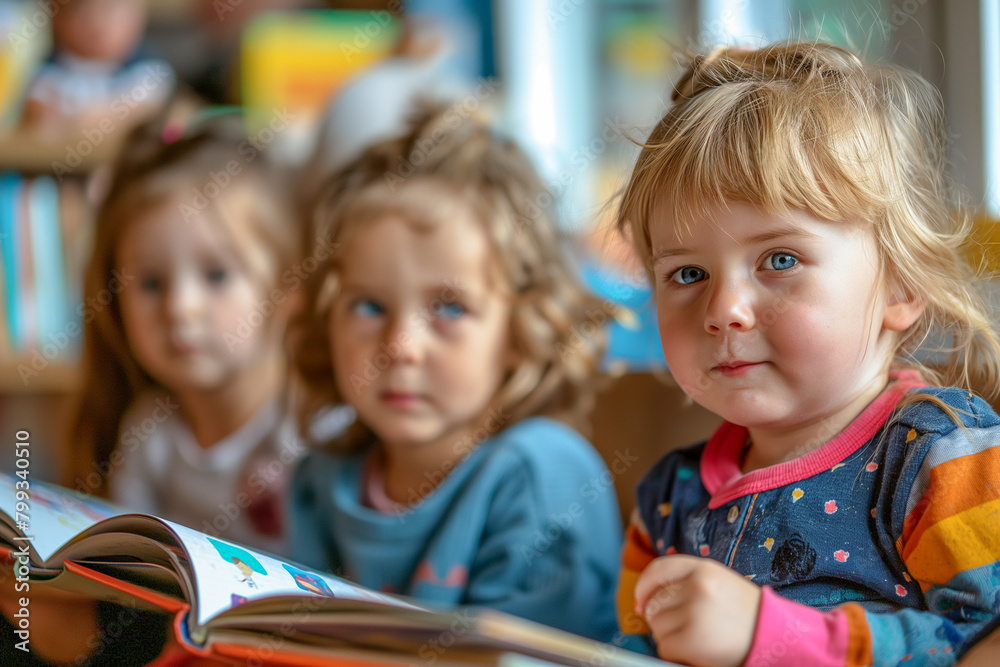 Children in kindergarten at a reading lesson Children in kindergarten at a reading lesson