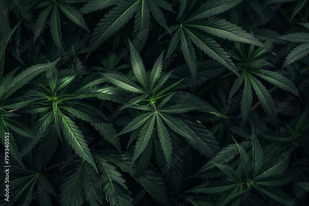 Cannabis plant close up, top view Cannabis plant close up, top view