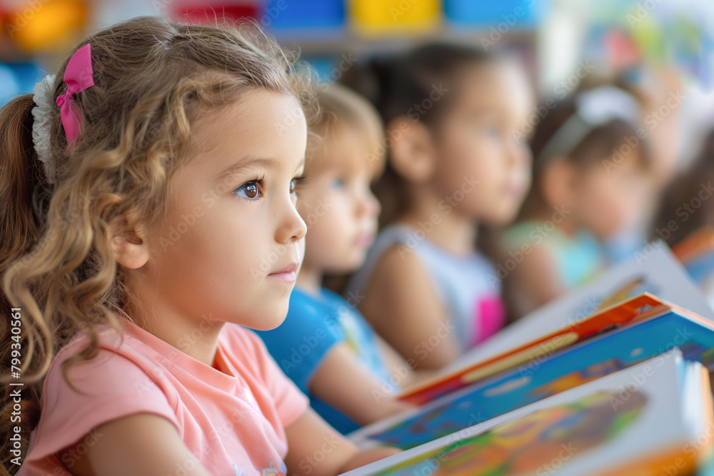 Children in kindergarten at a reading lesson Children in kindergarten at a reading lesson