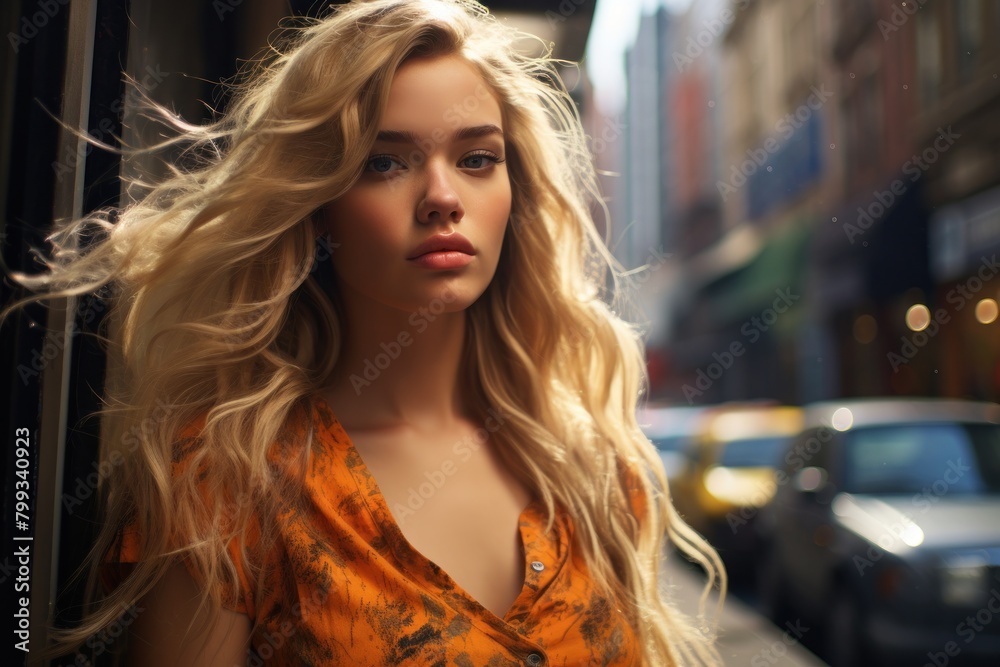 Young Woman in Urban Setting at Dusk