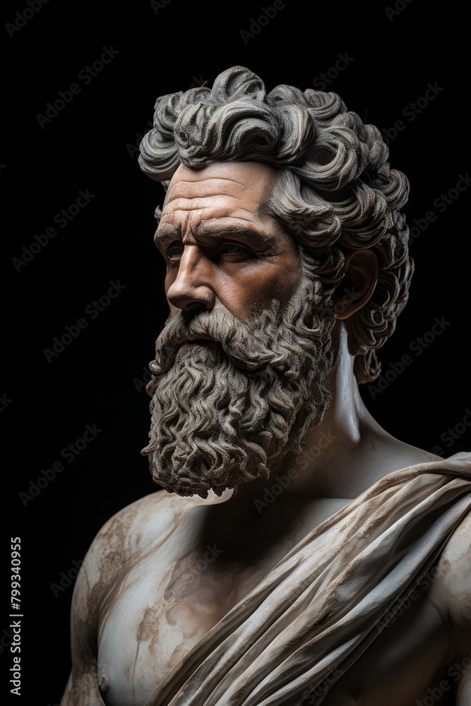 Classic sculpture of a bearded man with intricate details