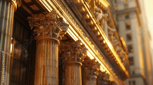 The image shows a close-up of a row of Corinthian columns made of gold.
