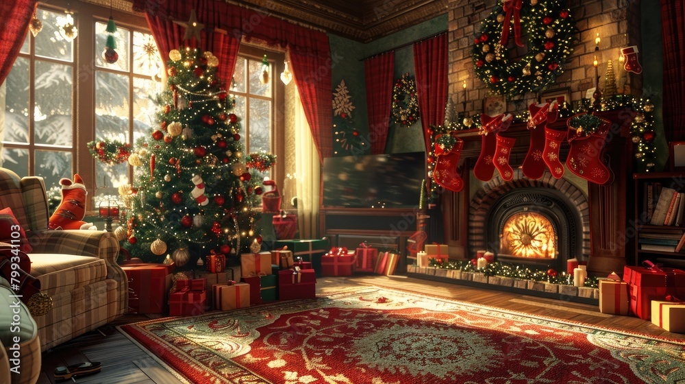 Festive D Rendered Holiday Backdrop Celebrate the Joy of the Season with Vivid Winter Decor