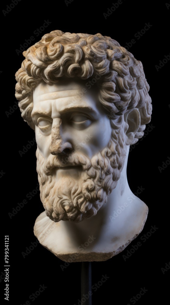 Classic marble bust of a bearded man on a black background