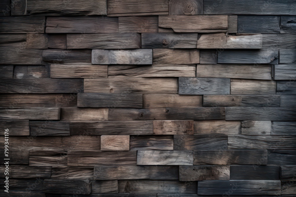 Textured wooden plank wall in varying shades of gray and brown Textured wooden plank wall in varying shades of gray and brown