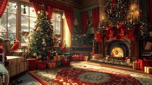 Festive D Rendered Holiday Backdrop Celebrate the Joy of the Season with Vivid Winter Decor