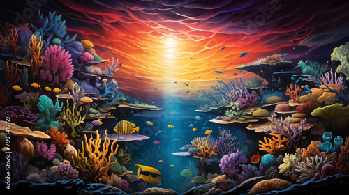 Coral reef in sea. Under water picture from ocean © Kari