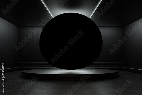 spherical sculpture in a dark room with dramatic lighting photo