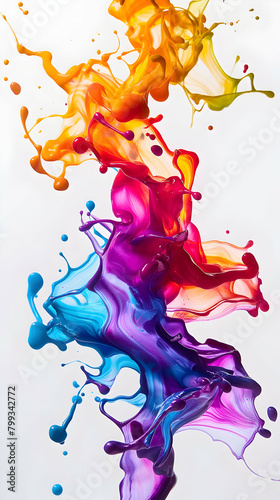 multi-colored splashes of acrylic paints on a white background, background for art courses banner 