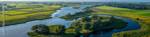 Beautiful natural landscapes of the river. A bird's-eye view of the drone