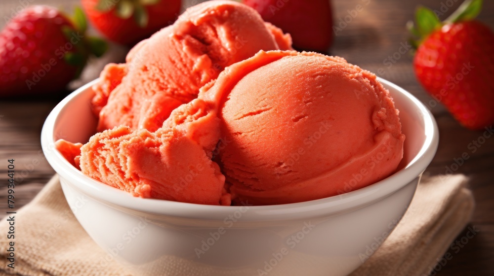 Fresh strawberry ice cream in a white bowl Fresh strawberry ice cream in a white bowl