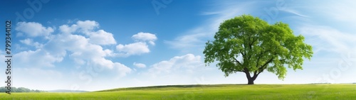 Serene Landscape with Lush Green Tree and Blue Sky