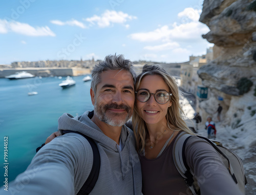 Island Love: Middle-Aged Couple Taking Selfie in Malta's Capital