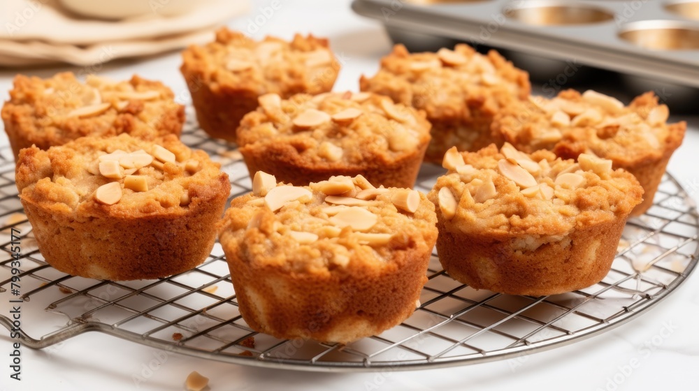 Freshly Baked Almond Muffins Cooling on a Wire Rack Freshly Baked Almond Muffins Cooling on a Wire Rack