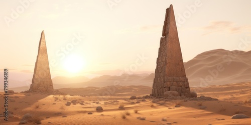 Mystical desert monoliths at sunset