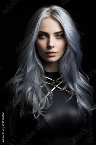 Portrait of a Woman with Silver Hair and Intense Gaze